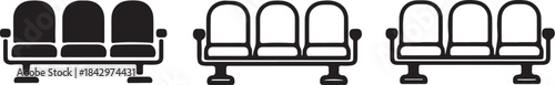 Three rows of waiting room seats line chairs public transport also transparent background