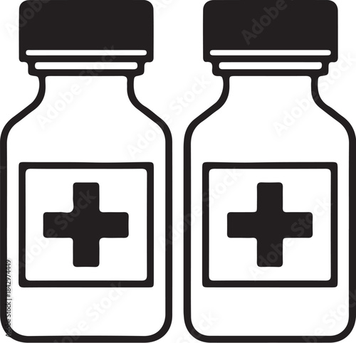 Two medicine bottles with cross vial container also transparent background