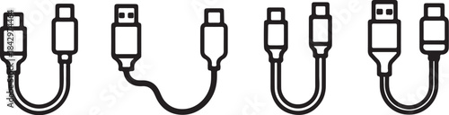 USB cable connectors line set adapter technology also transparent background