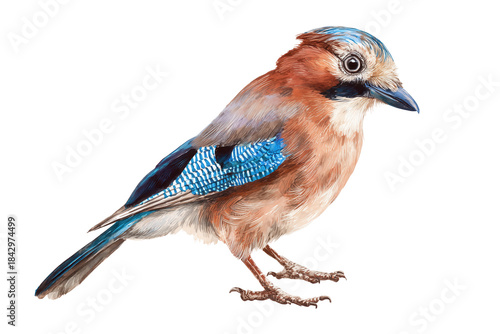 Detailed Eurasian Jay hand drawn watercolor bird illustration