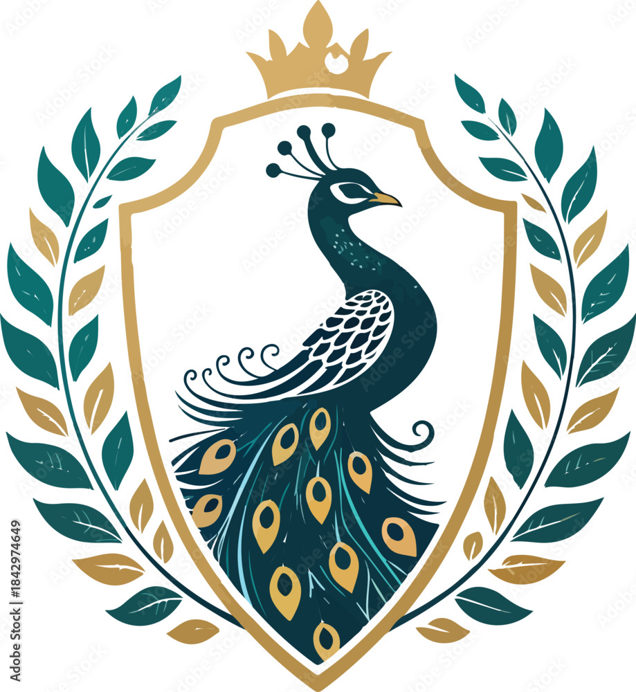 Fototapeta premium Elegant Peacock Logo Vector Design | Stylized Bird Silhouette with Decorative Feathers 