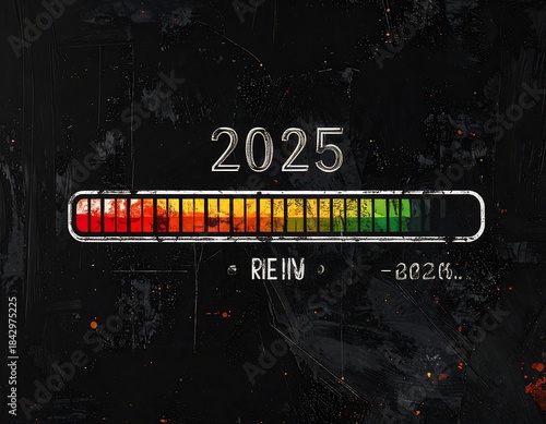 Anticipation for 2025, loading bar graphic on textured background, future progress
