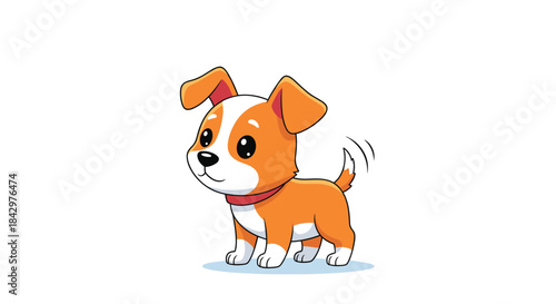 Cute cartoon dog illustration with wagging tail, representing pet.