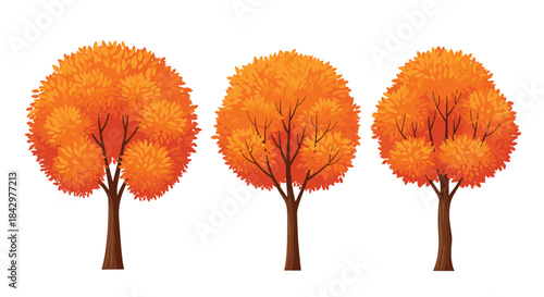 Three stylized autumn trees.