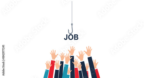 Conceptual illustration of the 'job' concept, depicted with hands reaching for a fishing hook.