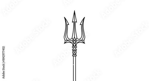 Black outline of a trident, representing power and mythological elements.