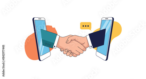 Illustration depicting a digital handshake happening between two smartphones.