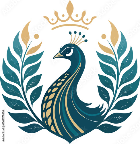 Elegant Peacock Logo Vector Design | Stylized Bird Silhouette with Decorative Feathers 