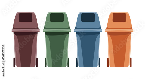 Colorful illustration of multiple recycling bins, promoting waste management.