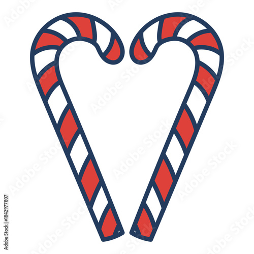 Red and white sugar cane candy heart isolated on transparent. Hand drawn line art vector illustration. Traditional holiday food, sweets, Christmas, New Year, seasonal design element, clip art