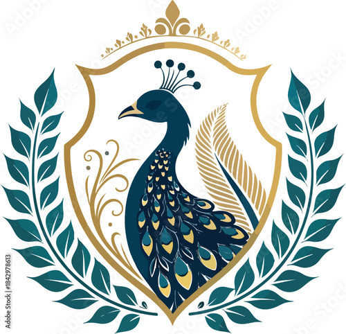 Elegant Peacock Logo Vector Design | Stylized Bird Silhouette with Decorative Feathers 