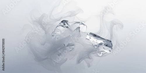 Abstract blue frozen cubes melting into clear water, a fresh, icy winter scene