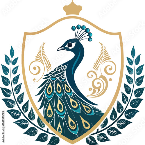 Elegant Peacock Logo Vector Design | Stylized Bird Silhouette with Decorative Feathers 