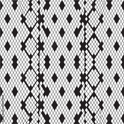 Seamless Black and White Geometric Diamond Lattice Pattern