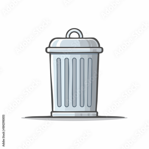 Charming illustrated metallic trash can with lid for disposal and recycling needs in bright, modern design