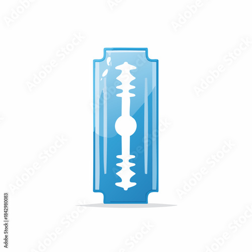 Shiny razor blade graphic icon with a sharp edge. Blue metal object for shaving and hygiene, representing sharpness and precision