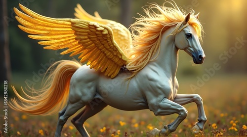 Majestic winged horse in fantasy realm
