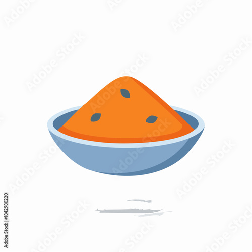 Ground Spice Pile in Blue Bowl, Orange Powdered Food Ingredient in Small Dish