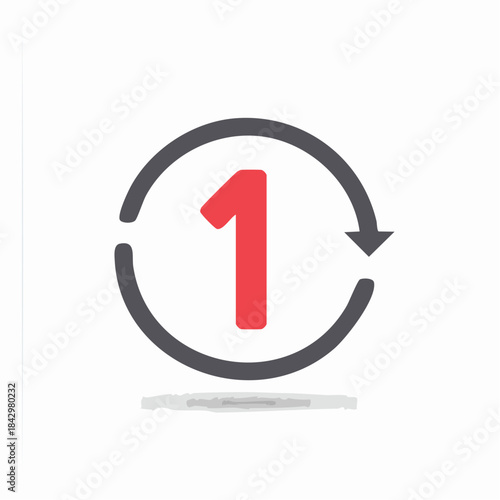 Number One in Rotating Circle with Arrow Representing Repetition Renewal or Cycle
