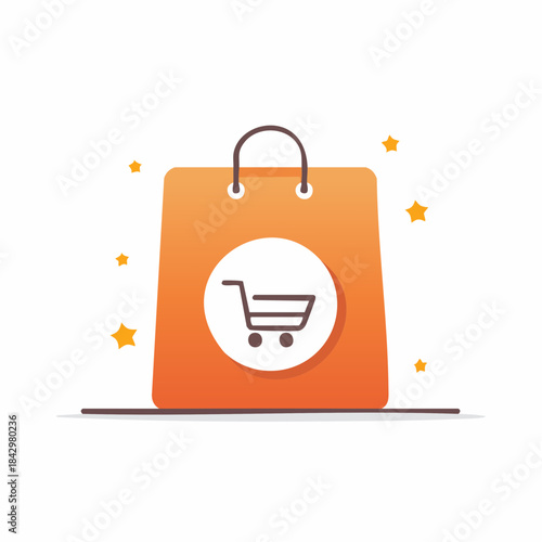 Orange Shopping Bag Icon with Cart for E-commerce and Retail Promotion