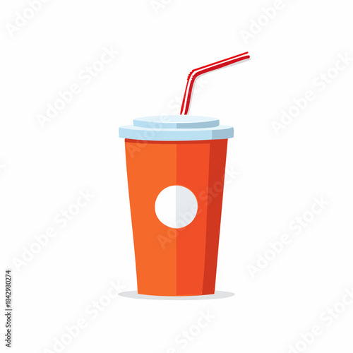 Orange Soft Drink Cup with Straw in Flat Design