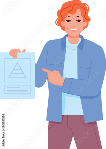 Young guy show paper document. Business demonstration