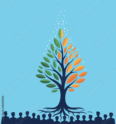 Tree of Life with Human Silhouettes at Base growth roots