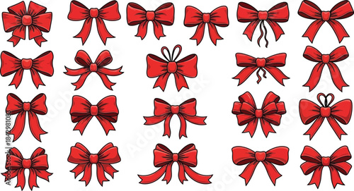Collection of red bows isolated on transparent background