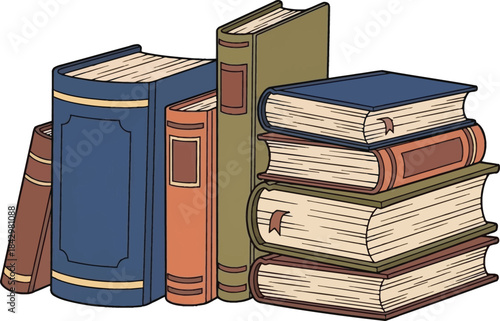 Stack of books and standing books illustration isolated on transparent background