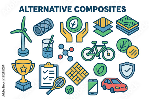 Sustainable living linear icon set. featuring wind turbine, recycling, eco-friendly, bicycle, and renewable energy symbols