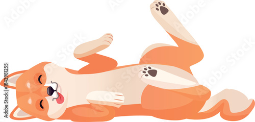 Playful shiba inu laying on floor. Cartoon pet
