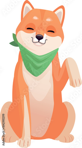 Cute shiba inu in green cloth. Funny dog character