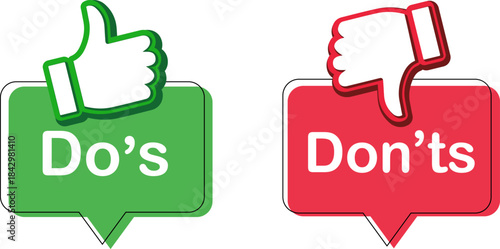 Do's and Don'ts Check Mark Icons, Green Thumbs Up and Red Thumbs Down Sticker Set