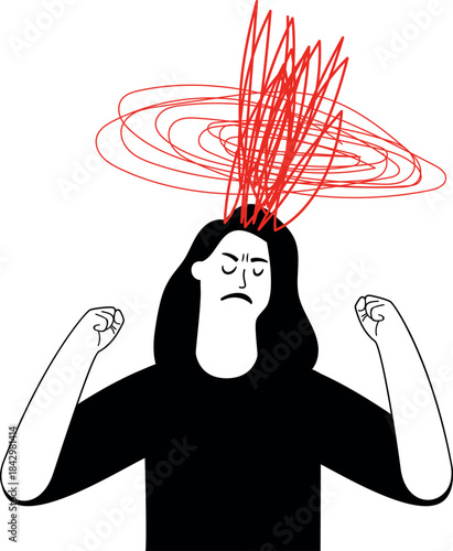 Angry stressed woman. Mental problem person in rage