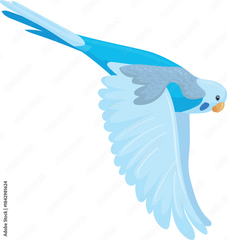 Obraz premium Flying parakeet. Bird with blue wings cartoon icon