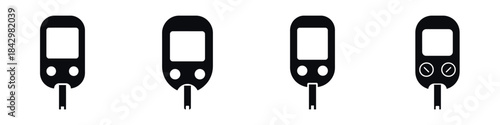 Glucometer Vector Icons Set – Blood Glucose Meter Silhouette Illustrations for Diabetes Check, Medical Equipment, Healthcare, Hospital, and Digital Health Design