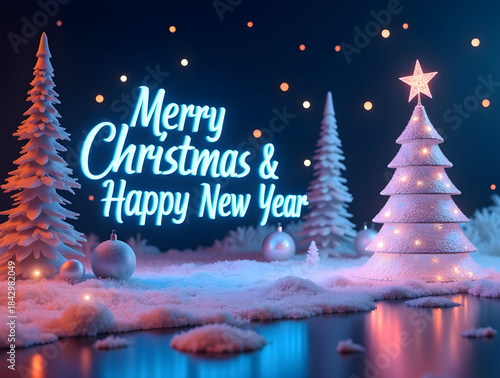 Futuristic Neon Christmas Holiday Banner Design