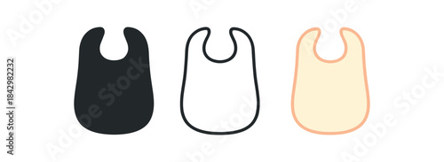 burp cloth icons three folded cloth icons one flat solid monochrome one thin black outline black and white one full color flat icon cream and pastel