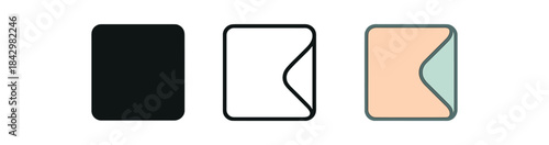 swaddle blanket icons three blanket with rounded fold icons one flat solid monochrome one thin black outline black and white one full color flat icon soft pastels