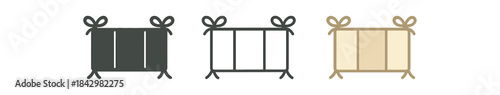 crib bumper icons three crib bumper pad icons one flat solid monochrome one thin black outline black and white one full color flat icon beige and cream