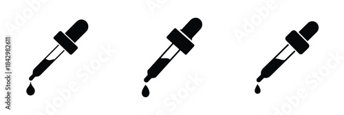 Medicine Dropper Vector Icons Set – Medical Pipette Silhouette Illustrations for Pharmacy, Laboratory, Healthcare, Hospital, and Treatment Design