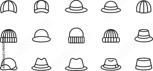 "Baseball Cap Icons – Set of Black Caps, Sport and Fashion Icon Vectors"