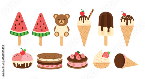 A collection of various ice cream treats including popsicles and cones.