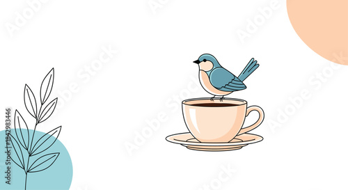 A bird sitting on a coffee cup.