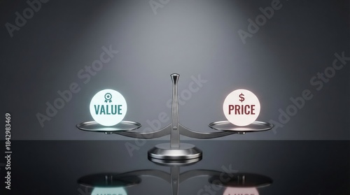 Value vs price balance scale concept, value proposition pricing strategy