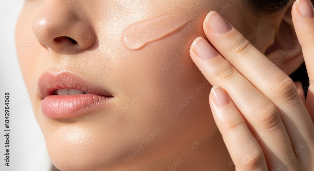 Obraz premium Applying beauty product to flawless glowing skin