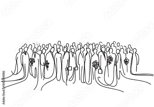 line abstract silhouette sketch black flat funeral crowd behind
