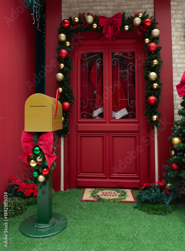 Christmas Door Decor with Mailbox and Festive Garland