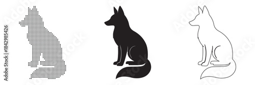 Elegant fox silhouettes in black, gray, and outline, showcasing different artistic styles