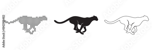 Dynamic cheetah silhouettes showcasing speed and movement in distinct artistic styles
